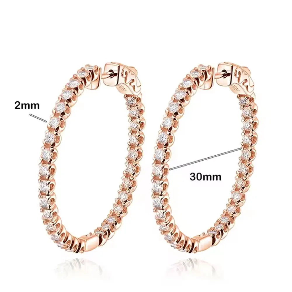 Moissanite Hoop Earrings 2mm D VVS1 for Women in S925 Silver 18K White Gold Plated