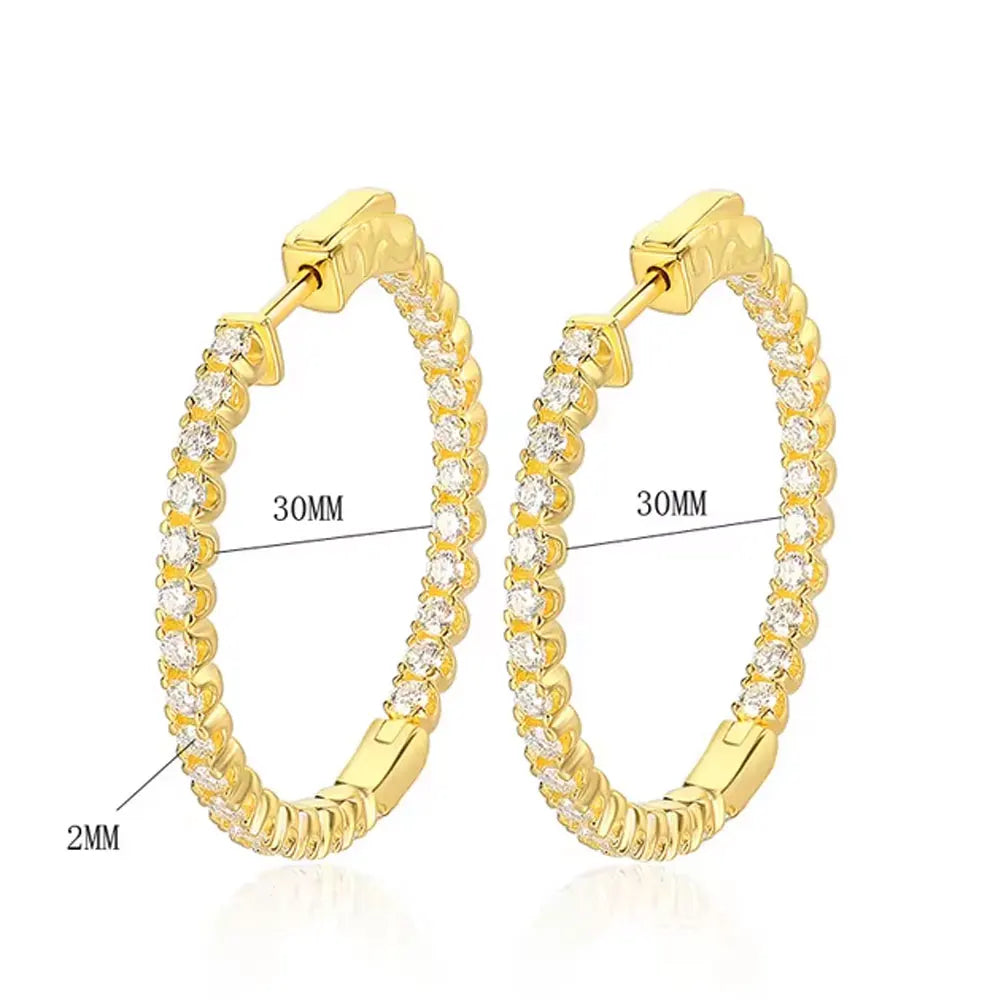 Moissanite Hoop Earrings 2mm D VVS1 for Women in S925 Silver 18K White Gold Plated