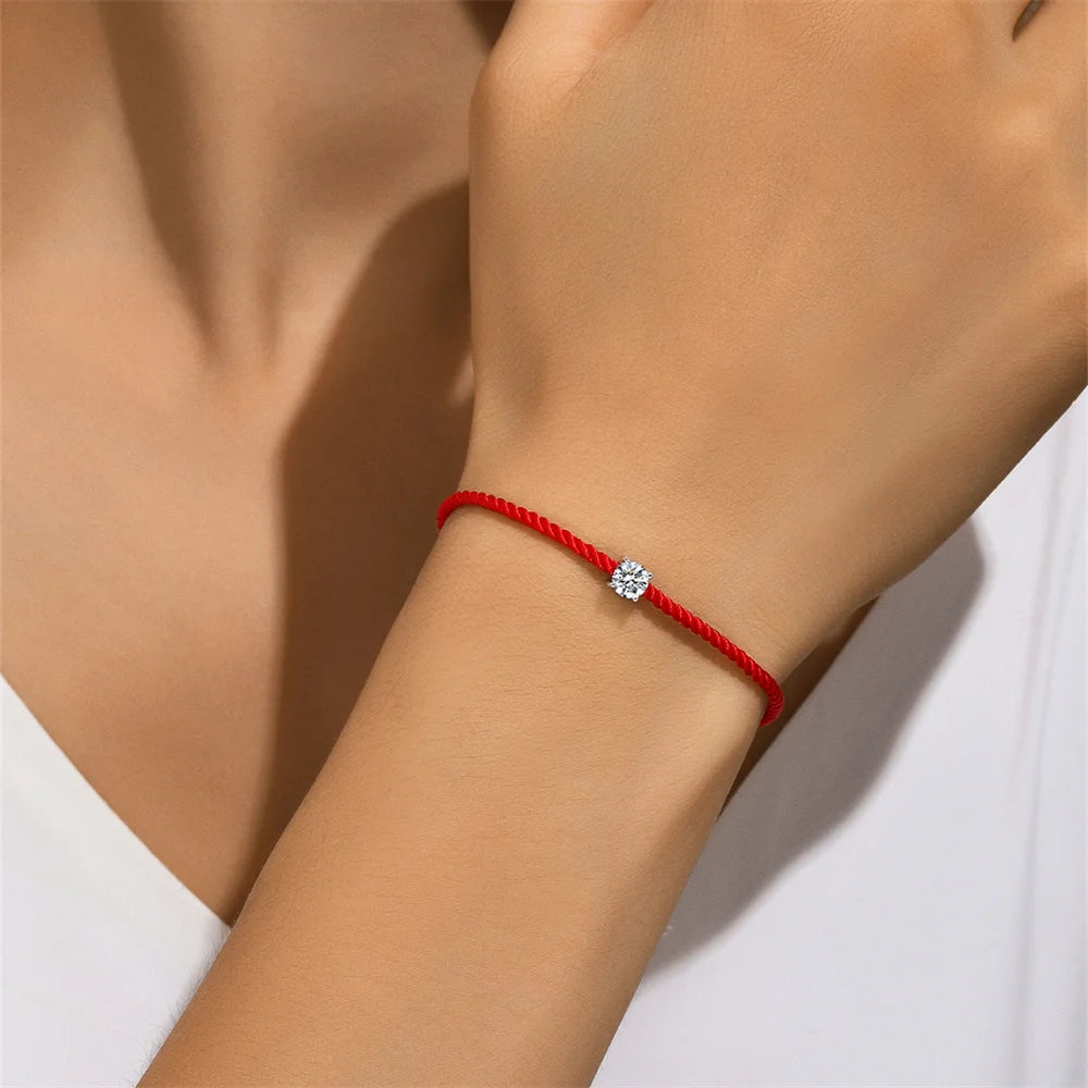 925 Silver Moissanite Diamond Red Rope Bracelet for Women