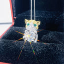 GRA Certified 2CT Moissanite Cat Pendant, Color D, 925 Silver
