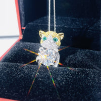 GRA Certified 2CT Moissanite Cat Pendant, Color D, 925 Silver