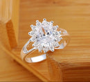 Crystal and Moissanite Flower Ring for Women in 925 Silver