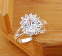 Crystal and Moissanite Flower Ring for Women in 925 Silver