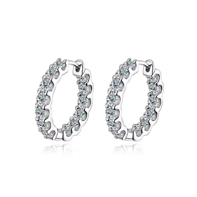 Moissanite Hoop Earrings 2mm D VVS1 for Women in S925 Silver 18K White Gold Plated