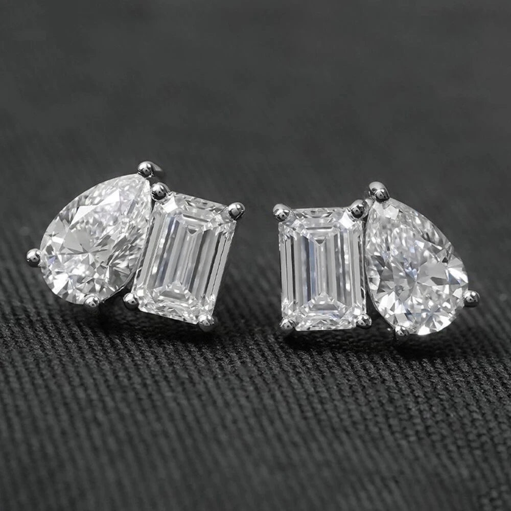 Moissanite Emerald Earrings & Pear-shaped x4 in S925 Silver – GRA Certified