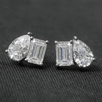 Moissanite Emerald Earrings & Pear-shaped x4 in S925 Silver – GRA Certified