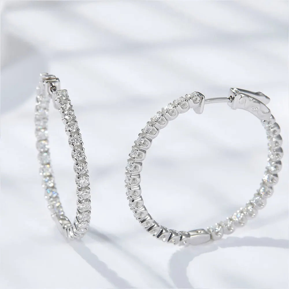 Moissanite Hoop Earrings 2mm D VVS1 for Women in S925 Silver 18K White Gold Plated