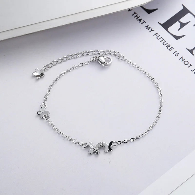 Butterfly Flower Bracelet for Women S925 Silver Adjustable