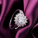 Crystal and Moissanite Flower Ring for Women in 925 Silver