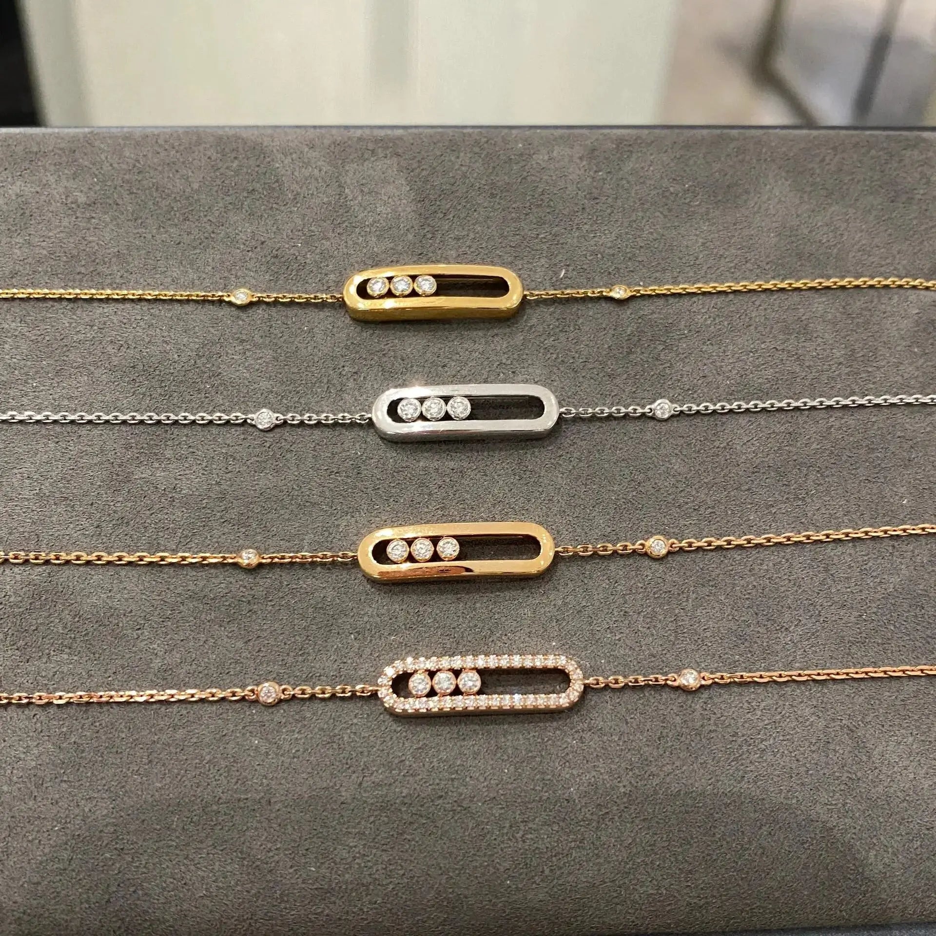 Three Moving Stone Moissanite Bracelet for Women