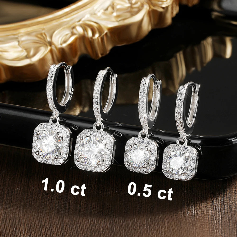 D Color Moissanite Earrings in 925 Silver White Gold Plated