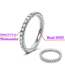 925 Silver Moissanite Eternity Ring 2mm 3mm with Round White Diamond