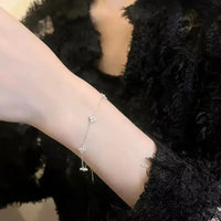 Zircon Four-Leaf Flower Bracelet for Women Gold Stainless Steel