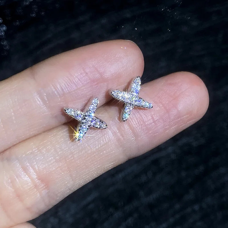 Women's Moissanite Earrings in Platinum Finish