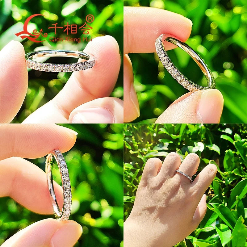 925 Silver Moissanite Eternity Ring 2mm 3mm with Round White Diamond