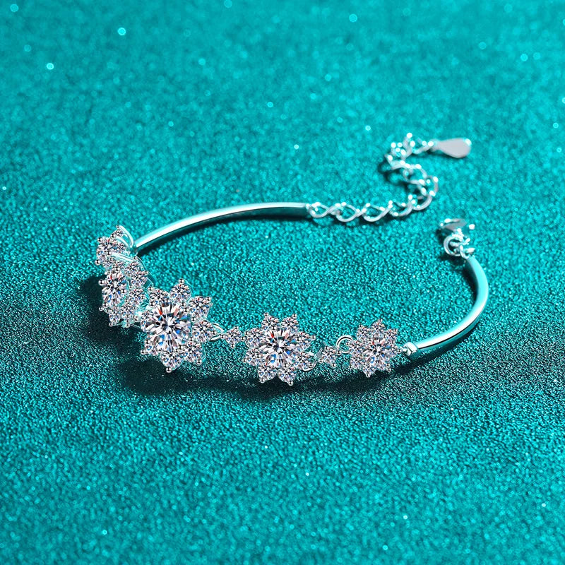 2.6CT Moissanite Flower Bracelet in 925 Silver