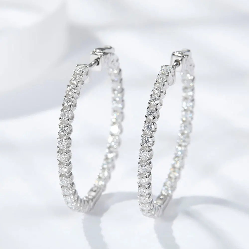 Moissanite Hoop Earrings 2mm D VVS1 for Women in S925 Silver 18K White Gold Plated