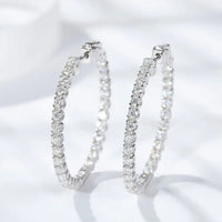 Moissanite Hoop Earrings 2mm D VVS1 for Women in S925 Silver 18K White Gold Plated