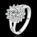 Crystal and Moissanite Flower Ring for Women in 925 Silver