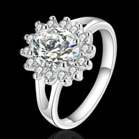Crystal and Moissanite Flower Ring for Women in 925 Silver