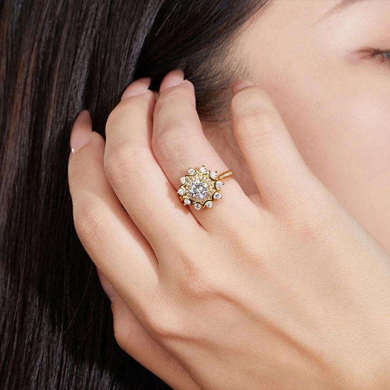 Luxury Moissanite Sunflower Ring for Women