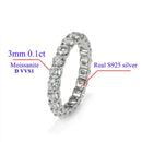 925 Silver Moissanite Eternity Ring 2mm 3mm with Round White Diamond