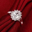 Crystal and Moissanite Flower Ring for Women in 925 Silver