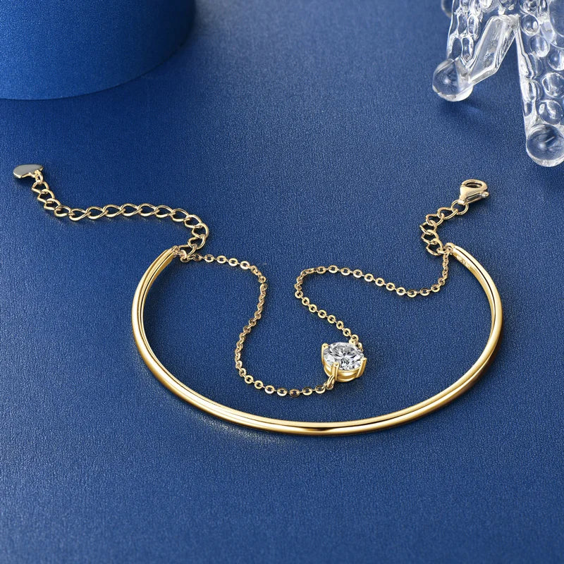 Moissanite Cuff Bracelet for Women Adjustable 6.5 S925 Silver