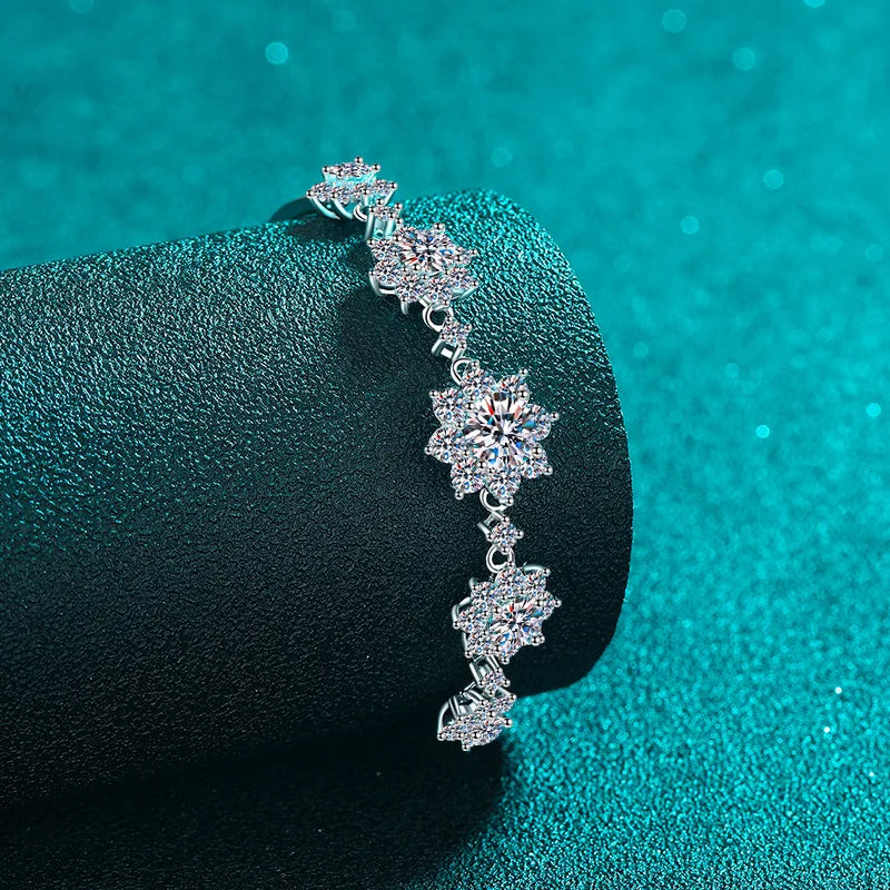 2.6CT Moissanite Flower Bracelet in 925 Silver