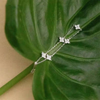 Zircon Four-Leaf Flower Bracelet for Women Gold Stainless Steel