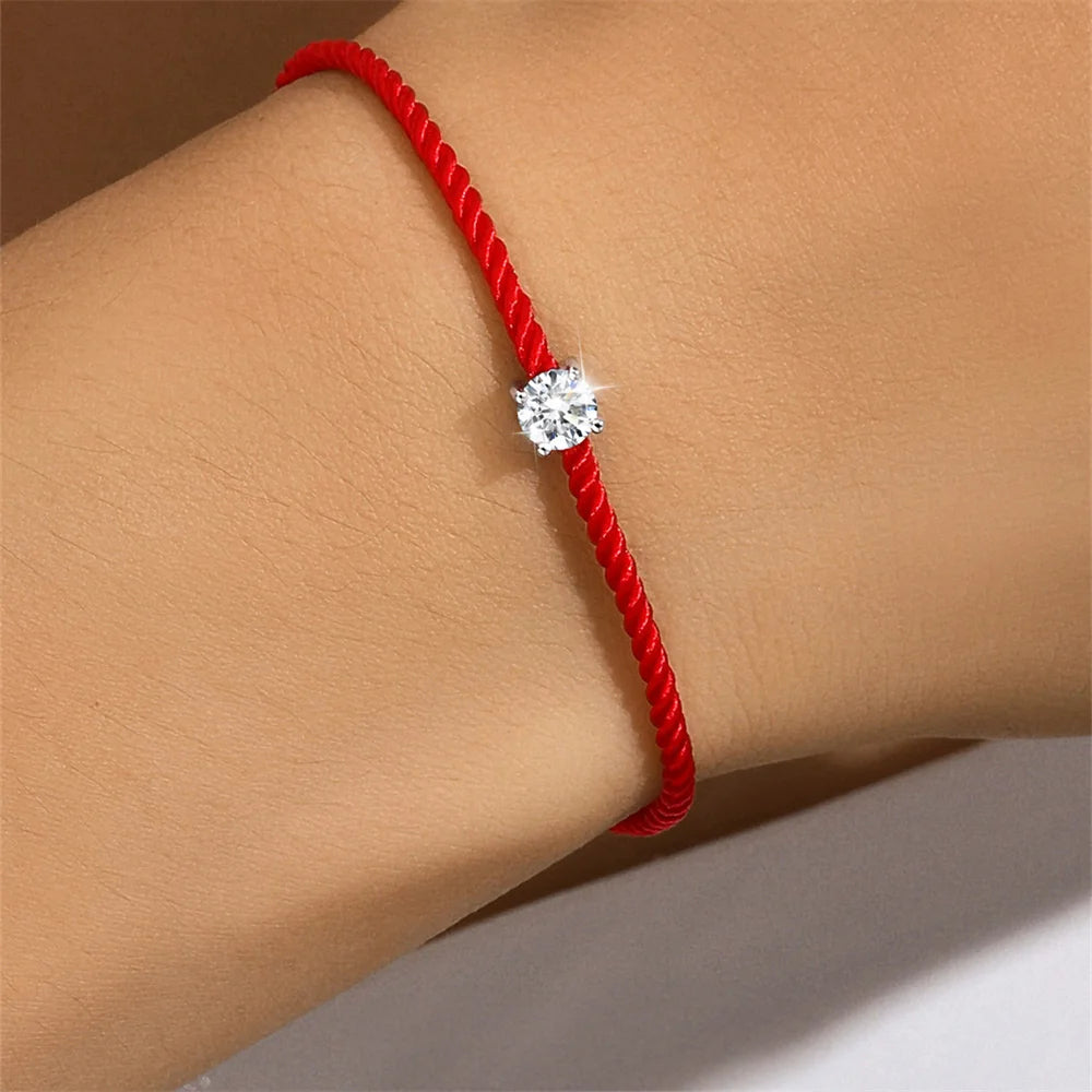 925 Silver Moissanite Diamond Red Rope Bracelet for Women