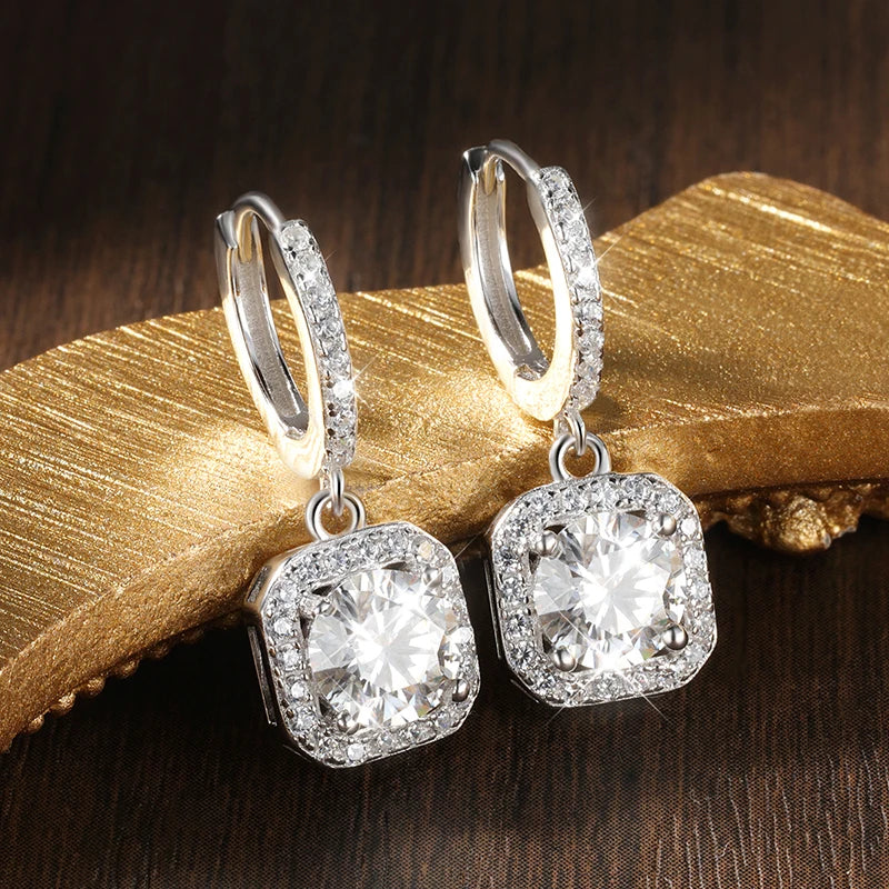 D Color Moissanite Earrings in 925 Silver White Gold Plated