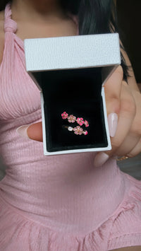 Delicate Floral Ring With Pink And White Zircon