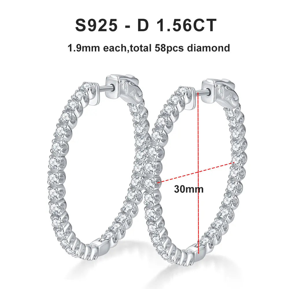 Moissanite Hoop Earrings 2mm D VVS1 for Women in S925 Silver 18K White Gold Plated