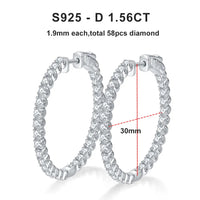 Moissanite Hoop Earrings 2mm D VVS1 for Women in S925 Silver 18K White Gold Plated