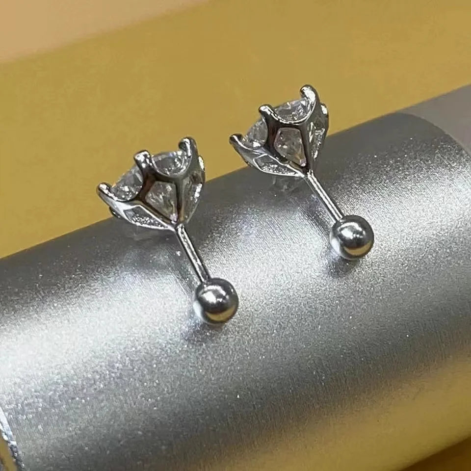 D Color Moissanite Screwback Earrings in 925 Silver