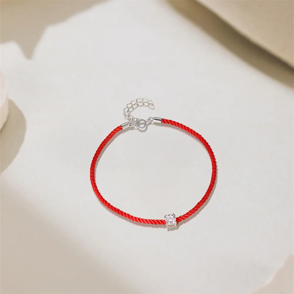 925 Silver Moissanite Diamond Red Rope Bracelet for Women