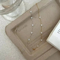 Zircon Four-Leaf Flower Bracelet for Women Gold Stainless Steel