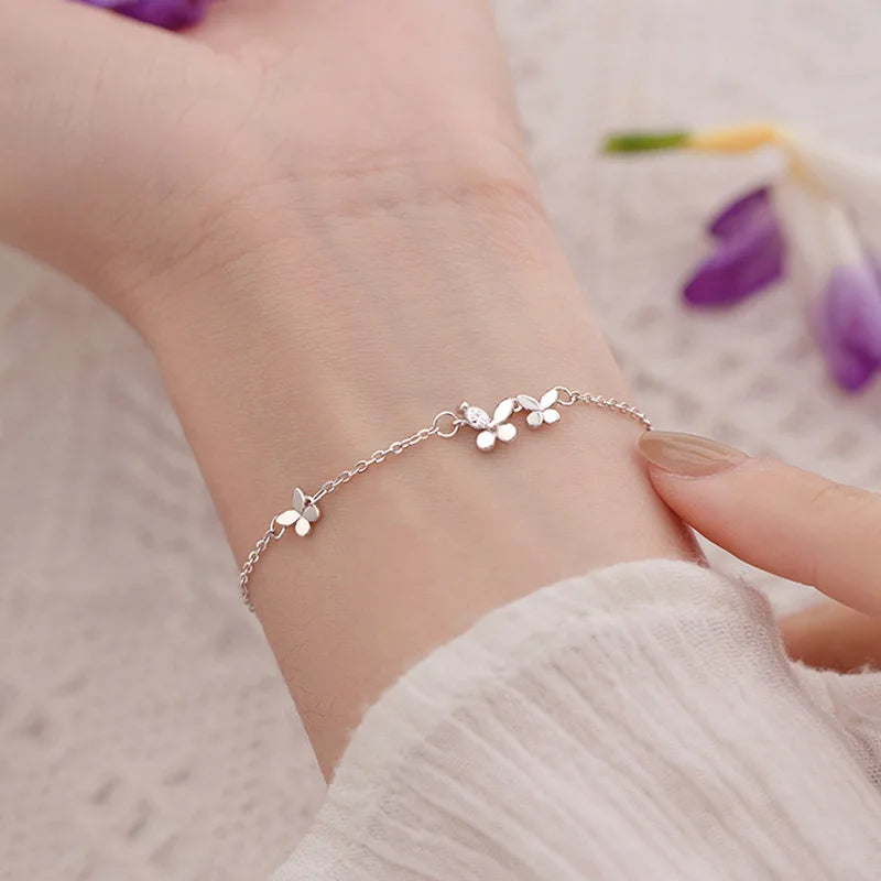 Butterfly Flower Bracelet for Women S925 Silver Adjustable