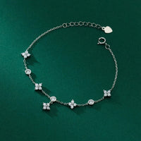 Four-Leaf Moissanite Flower Bracelet for Women S925 Silver