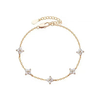 Zircon Four-Leaf Flower Bracelet for Women Gold Stainless Steel