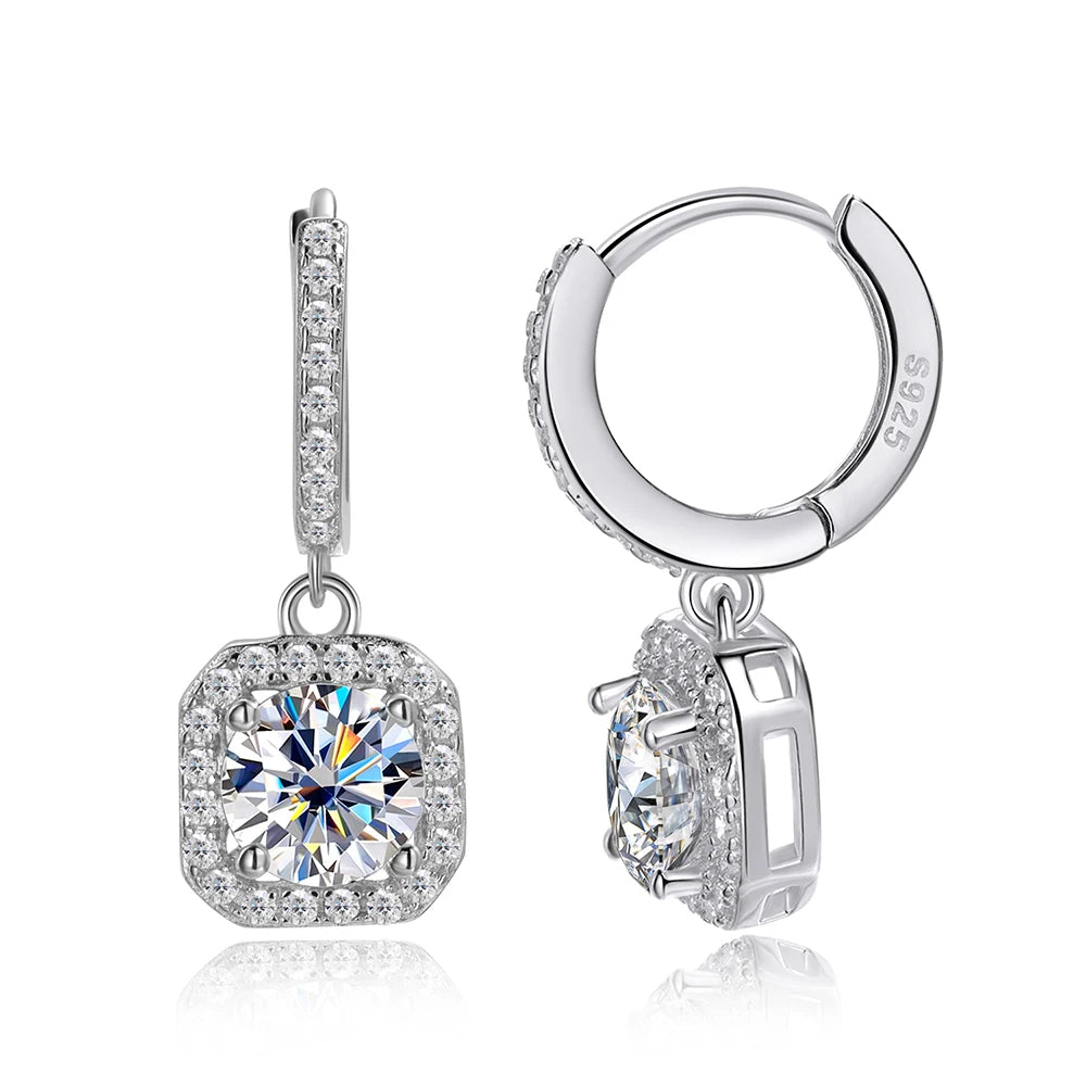 D Color Moissanite Earrings in 925 Silver White Gold Plated