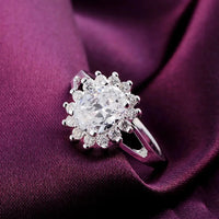 Crystal and Moissanite Flower Ring for Women in 925 Silver