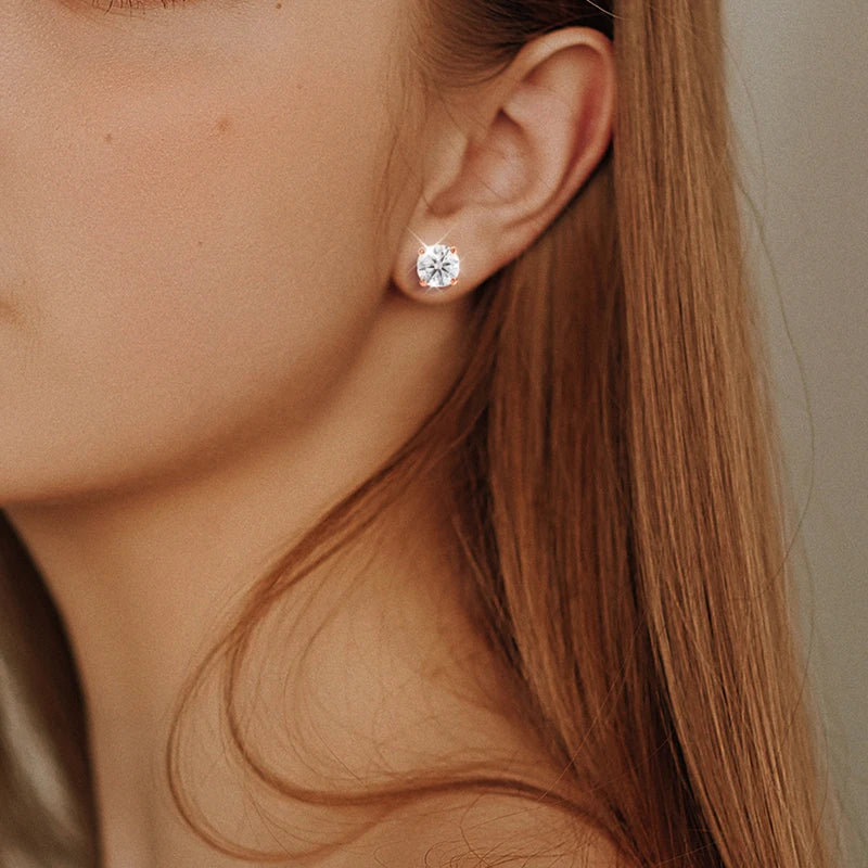 0.2–3CT Rose Gold Moissanite Earrings for Women in 925 Pure Silver