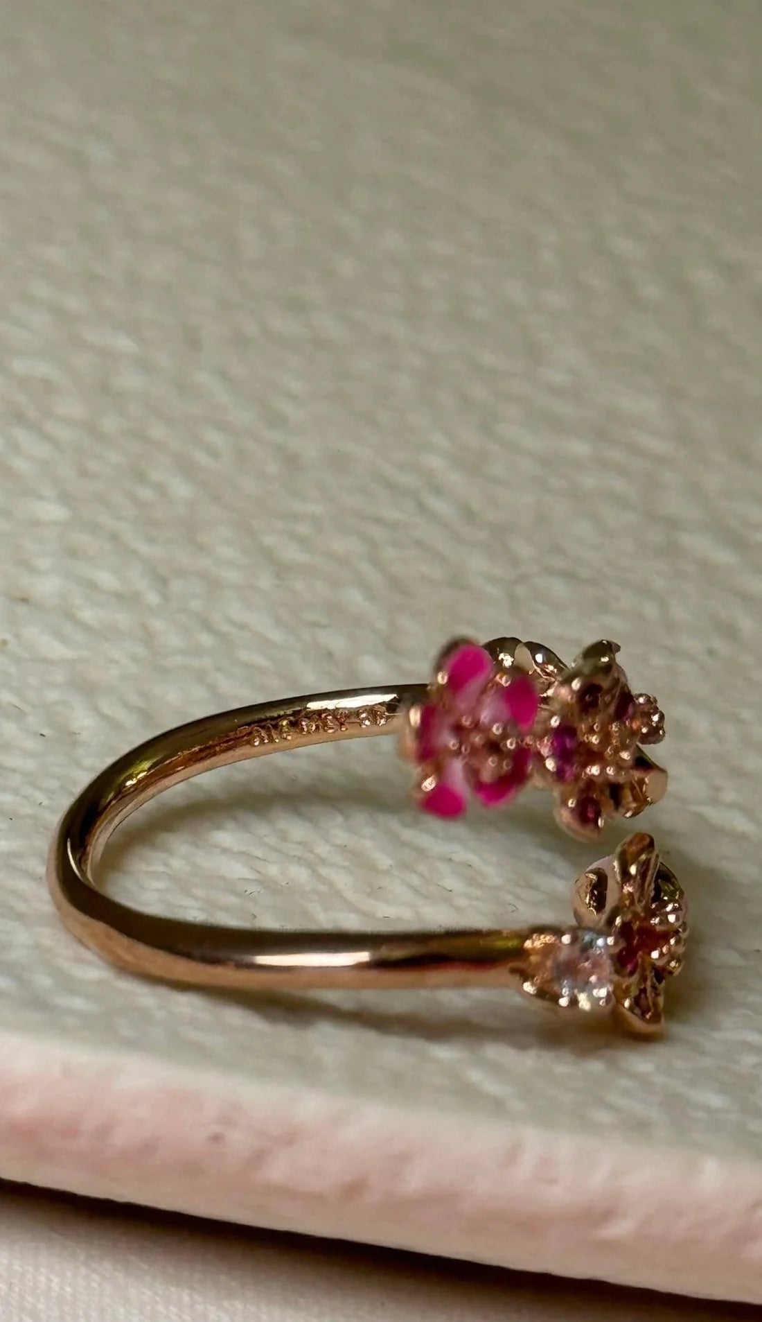 Delicate Floral Ring With Pink And White Zircon