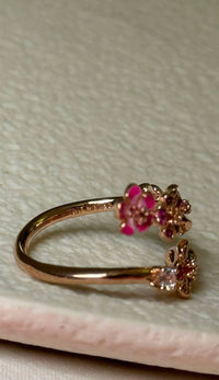 Delicate Floral Ring With Pink And White Zircon