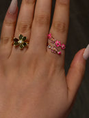 Delicate Floral Ring With Pink And White Zircon