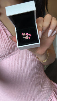 Delicate Floral Ring With Pink And White Zircon
