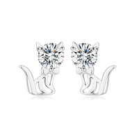 Personalized Cat Earrings in 925 Silver with Moissanite