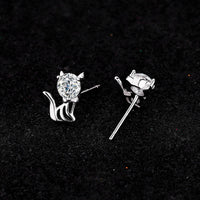 Personalized Cat Earrings in 925 Silver with Moissanite